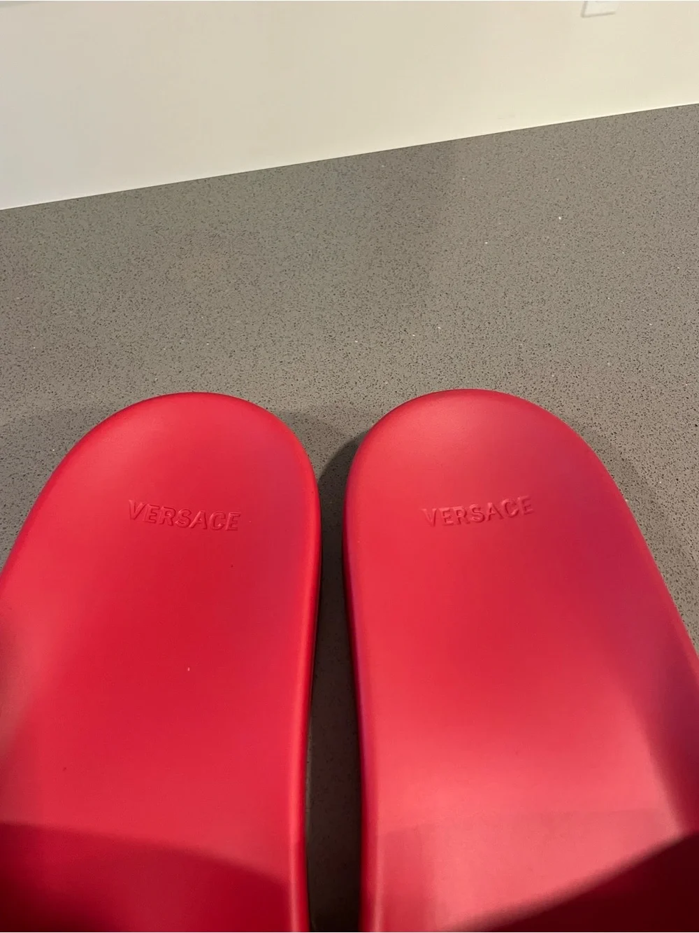 Versace Bright Red Embossed Logo Slide Sandals 42 IT 9 US